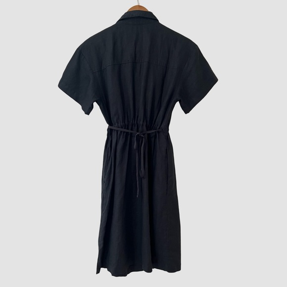 Athleta Black Linen Short Sleeve Knee Length Wrap Dress US6 - Picture 3 of 7
